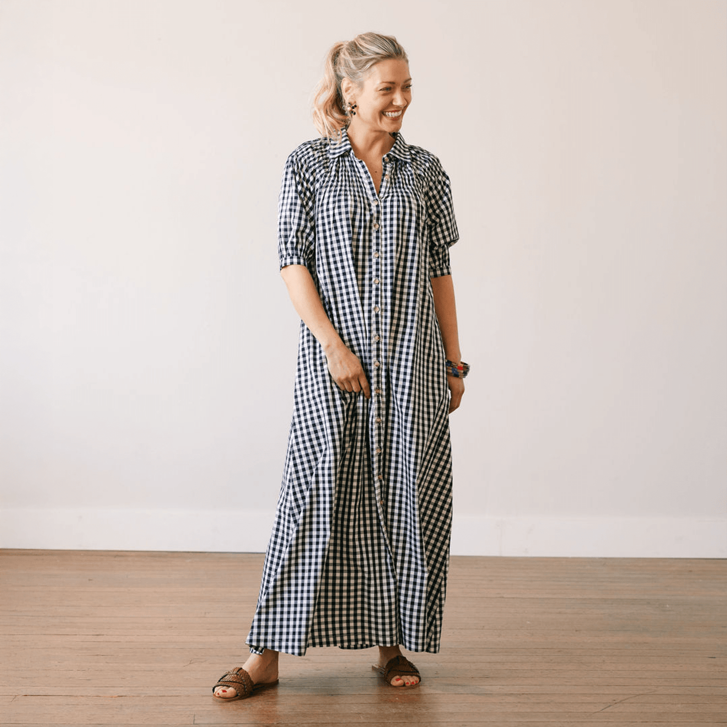 Sunshine Tienda® Navy Gingham Oasis Dress