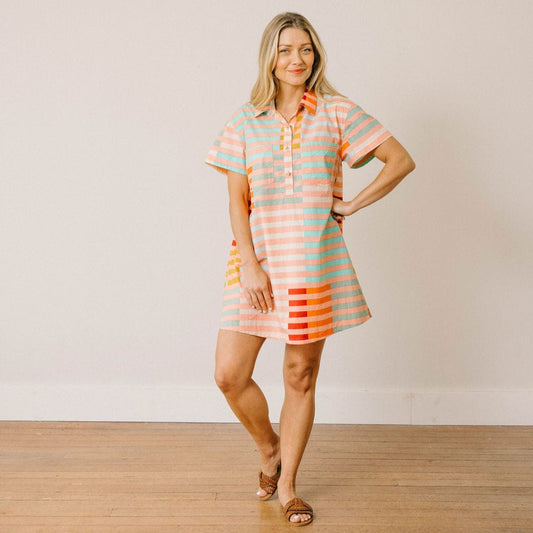Sunshine Tienda® Apricot Colorful Stripe Getaway Mini Dress