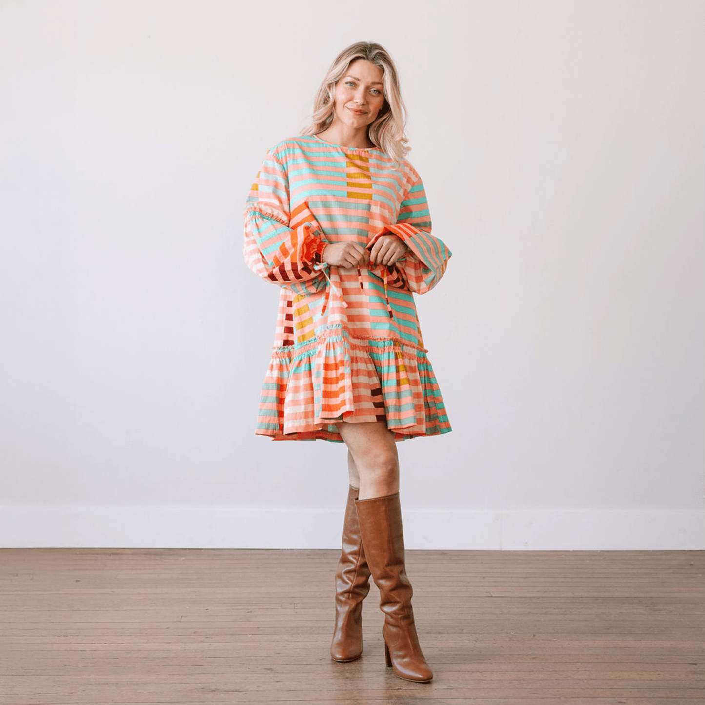 Sunshine Tienda® Apricot Colorful Stripe Khai Mini Dress