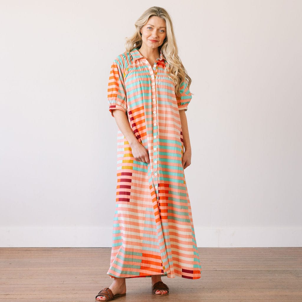 Sunshine Tienda® Apricot Colorful Stripe Oasis Dress