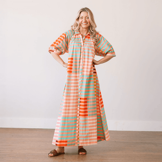 Sunshine Tienda® Apricot Colorful Stripe Oasis Dress