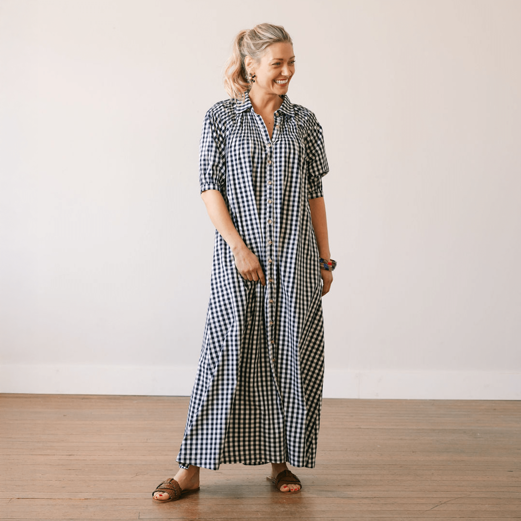 Sunshine Tienda® Navy Gingham Oasis Dress